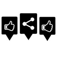 set of black icons representing social media actions like thumbs up, share, and comments, perfect for digital design or social network interfaces vector