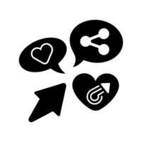 set of abstract icons depicting hearts, share symbols, and speech bubbles, perfect for conveying love, communication, and social media engagement in a modern design vector