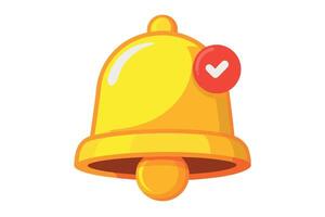 Bright and colorful 3D illustration of a notification bell with a red button and checkmark, representing a completed task or new notification vector