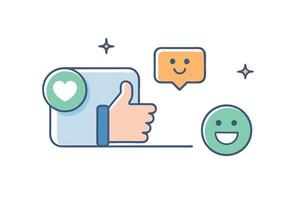 Modern flat design icons for social media reactions, showcasing a thumbs up, heart, and comment bubble in a clean, minimalistic style vector