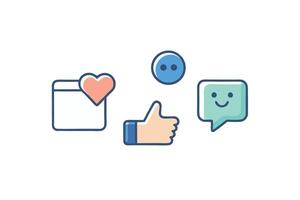 set of minimalist icons representing social media interactions, including a heart, thumbs up, and speech bubble vector
