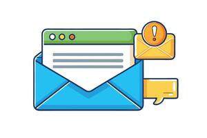 Colorful digital artwork depicting an email icon with a notification symbol, emphasizing email alerts and new messages vector