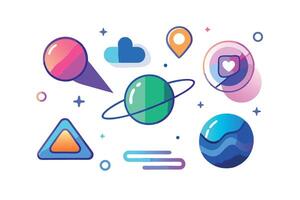 Vibrant, modern design featuring a collection of social media icons like heart, comment bubble, share, and information symbols vector