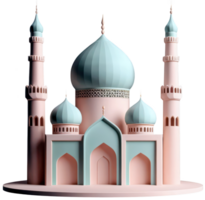 Elegant mosque 3D render in pastel colors with transparent background, showcasing intricate domes and minarets png