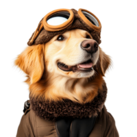 Loyal retriever posing proudly in a pilot uniform png