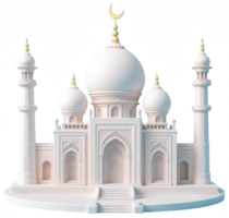 Elegant mosque 3D render with pastel tones on transparent background, showcasing intricate domes and arches png