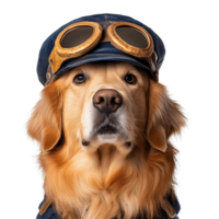 Smiling golden retriever dressed as a captain png