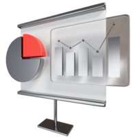 A presentation board with a pie chart and a red bar png