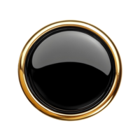 Sleek black button with a polished gold trim in high resolution 3D png