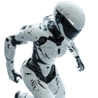 Cybernetic humanoid with an advanced helmet and sleek body armor in a 3D render png