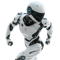 Sleek humanoid android with a high tech design in an action pose png
