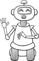 cartoon red robot fantasy character waving its hand coloring page vector