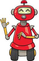 funny cartoon red robot fantasy character waving its hand vector