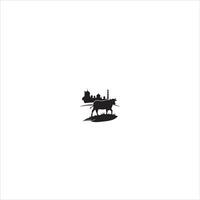 A black and white logo of a cow with a city in the background vector