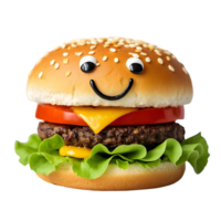 Smiling Hamburger Illustration Whimsical Food Art with Playful Face on Transparent Background png