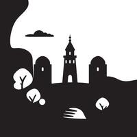 A black and white illustration of a castle vector