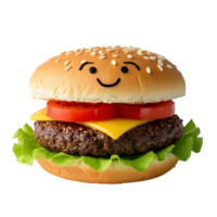 Whimsical Smiling Hamburger with Playful Face Fun Food Art on Transparent Background png
