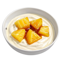 Pineapple Coconut Dessert with Caramel Drizzle White Bowl Isolated on Transparent Background for Design Use png