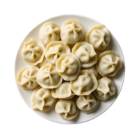 Top-Down View of Realistic Dumplings on White Plate Isolated Transparent Background png