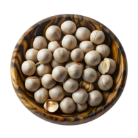 Macadamia Nuts in a Wooden Bowl High-Quality Isolated Image on Transparent Background png