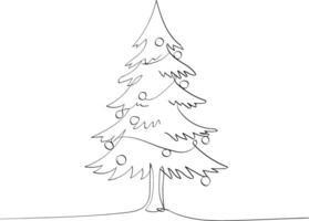 minimalist one line drawing of a christmas tree with decorations, elegant continuous line art , modern holiday design for prints, greeting cards, and decor vector