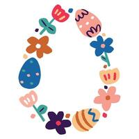 Bright Easter frame with colorful eggs and flowers, perfect for greeting cards, invitations, templates, social media posts, and prints. Ideal for festive designs and spring celebrations. vector