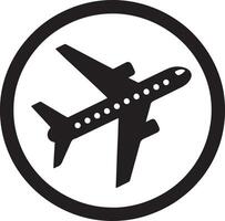airplane icon in circle on white background vector