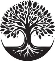 a black and white tree with roots in the middle vector