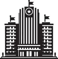 a black and white image of a building with a star on top vector