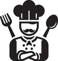 chef icon with mustache and fork and spoon vector