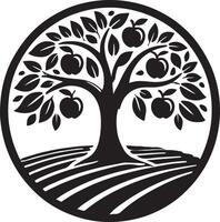 an apple tree with leaves and fruit in a circle vector