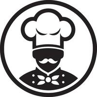 chef icon in circle with mustache and hat vector