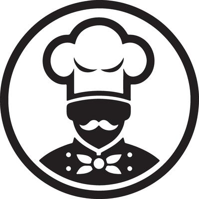 chef icon in circle with mustache and hat