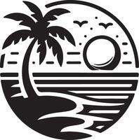 a black and white image of a palm tree and the ocean vector