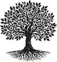 a black and white tree with roots vector