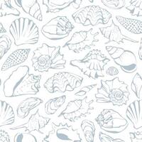 Seamless pattern with hand drawn sea shells in sketch style. Marine design for fabric, home textile, cover, wrapping paper vector