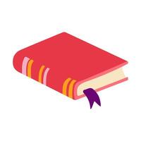 A red book with a purple ribbon on the spine. The book is open to a page with a bookmark in it. The book is a novel and has a colorful cover vector