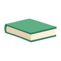 A green book with a white spine. The book is open to the middle of the page vector