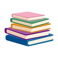 A stack of books with the top book being pink. The books are of different colors and sizes vector