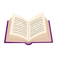 A book is displayed with its pages open to a white background. The book appears to be a novel or a textbook, as it is open to a page with text on it vector