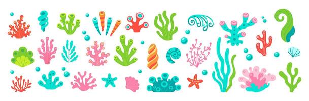 A colorful array of sea plants and sea creatures. The image is a vibrant and lively depiction of the ocean's ecosystem vector