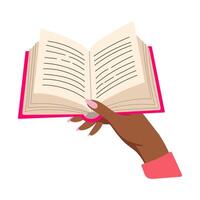 A hand holding a book with pink pages. The book is open to a page with a pink line vector