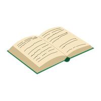 A book is open to a page with writing on it. The writing is in cursive style and he is a diary entry. The book is green and white in color vector