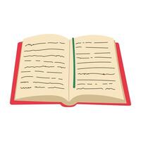 A book is open to a page with a green line. The book is red and white vector