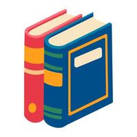 Two books stacked on top of each other. The books are blue and red. The blue book is on the bottom and the red book is on top vector