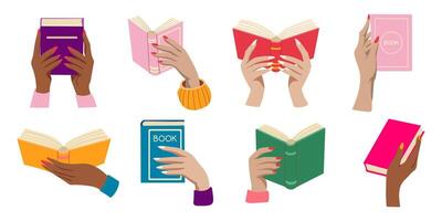A set of hands with books vector