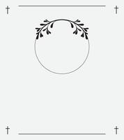 Heavenly Funeral Invitation Card with Soft Light Background, Ornate Cross Frames, Gentle Leaf Accents, and Space for Prayerful Memory Text and Photo Tribute vector