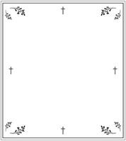 Serene Eternal Memory Card with black Background, Framed Borders Embellished with Crosses, Gentle Leaf Patterns, and Space for Tribute Text and Funeral Details vector