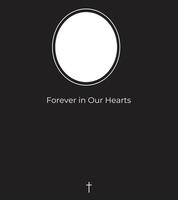 Peaceful Funeral Invitation with black Background, Cross-Embellished Frame, Leaf Details, and Ample Space for Memory Verse vector
