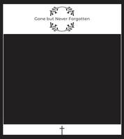 Sacred Memory Funeral Invitation Featuring Subtle Divine Background, Framed Edges with Religious Symbols, Leaf Motifs, and Dedicated Space for Blessing and Photo vector